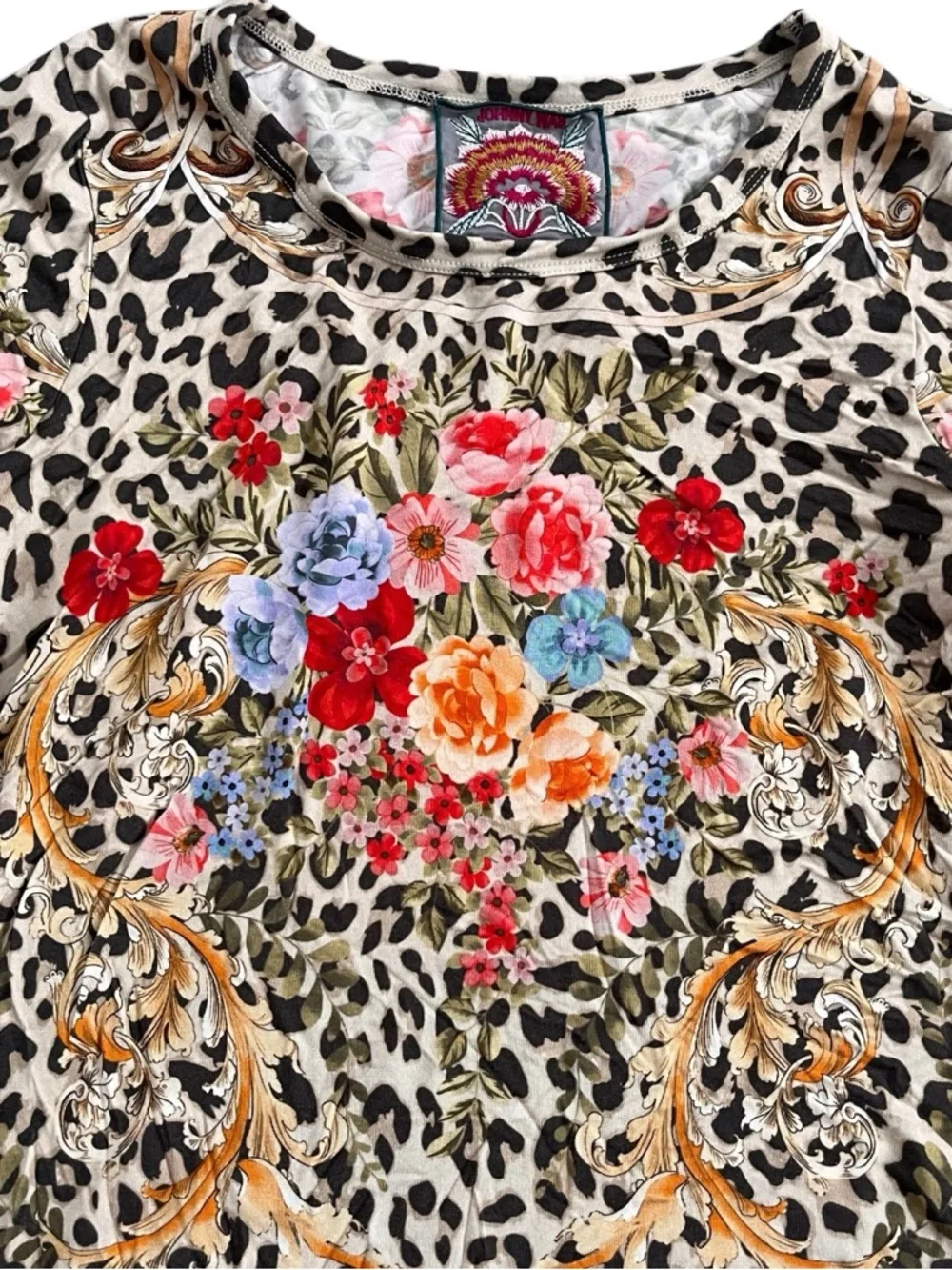 Johnny Was Cheetah Puff Sleeve Top Size XS Women